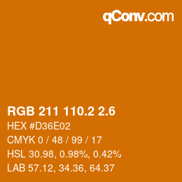 カラーコード: RGB 211 110.2 2.6 | qconv.com