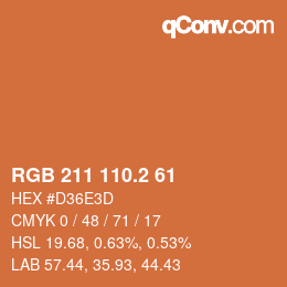 カラーコード: RGB 211 110.2 61 | qconv.com