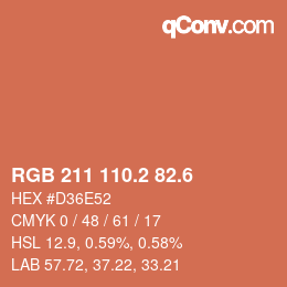 カラーコード: RGB 211 110.2 82.6 | qconv.com