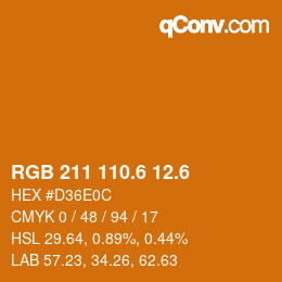 カラーコード: RGB 211 110.6 12.6 | qconv.com