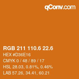 カラーコード: RGB 211 110.6 22.6 | qconv.com