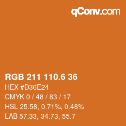カラーコード: RGB 211 110.6 36 | qconv.com
