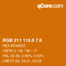カラーコード: RGB 211 110.6 7.6 | qconv.com
