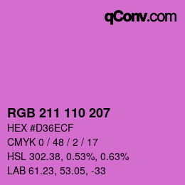 颜色代码: RGB 211 110 207 | qconv.com
