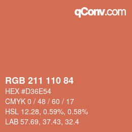 颜色代码: RGB 211 110 84 | qconv.com