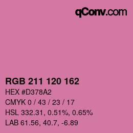 カラーコード: RGB 211 120 162 | qconv.com