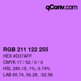 Color code: RGB 211 122 255 | qconv.com