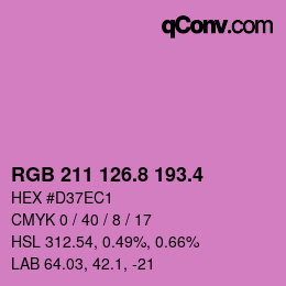カラーコード: RGB 211 126.8 193.4 | qconv.com