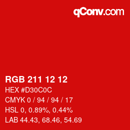Color code: RGB 211 12 12 | qconv.com
