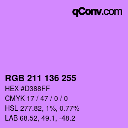 Color code: RGB 211 136 255 | qconv.com