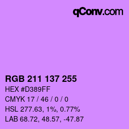 カラーコード: RGB 211 137 255 | qconv.com
