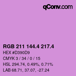カラーコード: RGB 211 144.4 217.4 | qconv.com