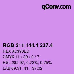 カラーコード: RGB 211 144.4 237.4 | qconv.com
