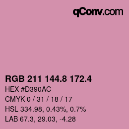 カラーコード: RGB 211 144.8 172.4 | qconv.com
