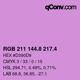 カラーコード: RGB 211 144.8 217.4 | qconv.com