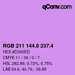 カラーコード: RGB 211 144.8 237.4 | qconv.com