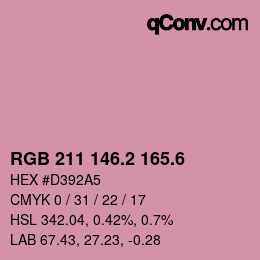 カラーコード: RGB 211 146.2 165.6 | qconv.com
