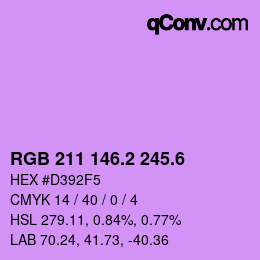 カラーコード: RGB 211 146.2 245.6 | qconv.com