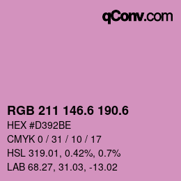 カラーコード: RGB 211 146.6 190.6 | qconv.com