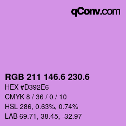 カラーコード: RGB 211 146.6 230.6 | qconv.com