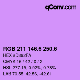 カラーコード: RGB 211 146.6 250.6 | qconv.com