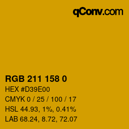 カラーコード: RGB 211 158 0 | qconv.com