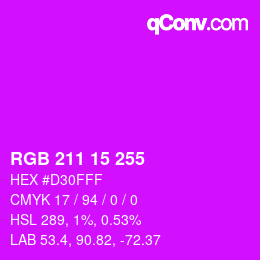 Color code: RGB 211 15 255 | qconv.com