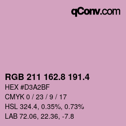 カラーコード: RGB 211 162.8 191.4 | qconv.com