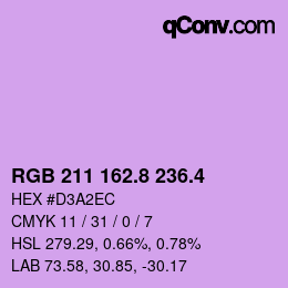 カラーコード: RGB 211 162.8 236.4 | qconv.com