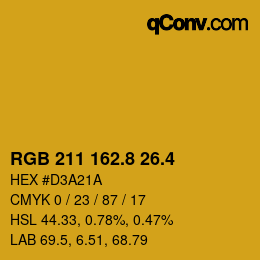カラーコード: RGB 211 162.8 26.4 | qconv.com