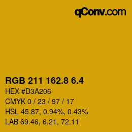 カラーコード: RGB 211 162.8 6.4 | qconv.com