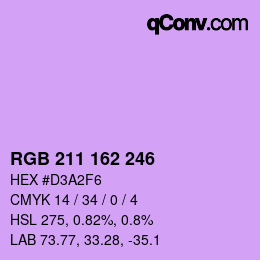 Color code: RGB 211 162 246 | qconv.com