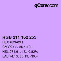 Color code: RGB 211 162 255 | qconv.com