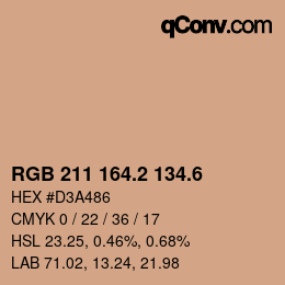 カラーコード: RGB 211 164.2 134.6 | qconv.com