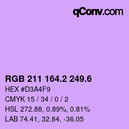 カラーコード: RGB 211 164.2 249.6 | qconv.com