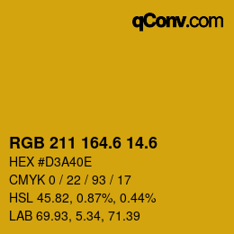 カラーコード: RGB 211 164.6 14.6 | qconv.com
