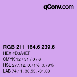 カラーコード: RGB 211 164.6 239.6 | qconv.com