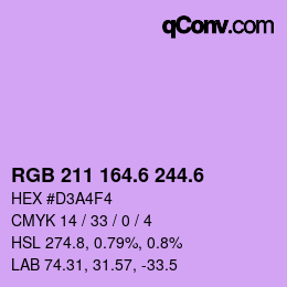 カラーコード: RGB 211 164.6 244.6 | qconv.com