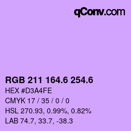 カラーコード: RGB 211 164.6 254.6 | qconv.com