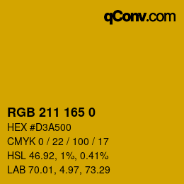 颜色代码: RGB 211 165 0 | qconv.com