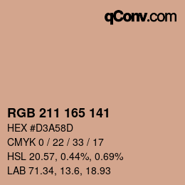 Color code: RGB 211 165 141 | qconv.com