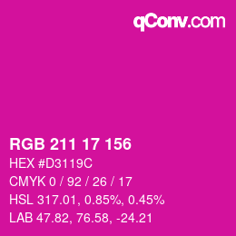 カラーコード: RGB 211 17 156 | qconv.com