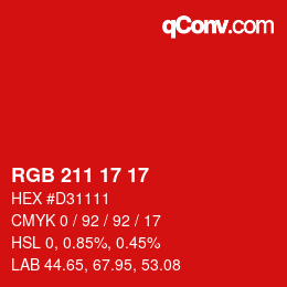 Color code: RGB 211 17 17 | qconv.com