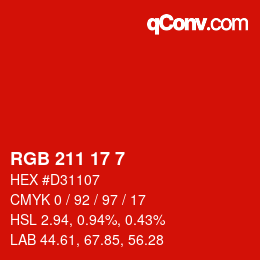 カラーコード: RGB 211 17 7 | qconv.com