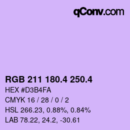 カラーコード: RGB 211 180.4 250.4 | qconv.com