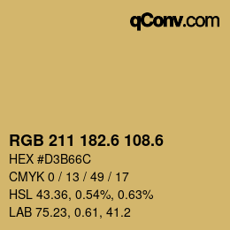 カラーコード: RGB 211 182.6 108.6 | qconv.com