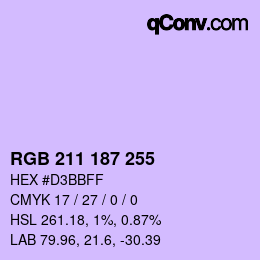 Color code: RGB 211 187 255 | qconv.com