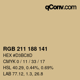 Color code: RGB 211 188 141 | qconv.com