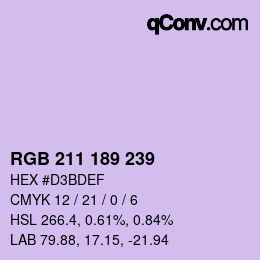 カラーコード: RGB 211 189 239 | qconv.com