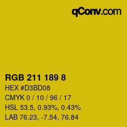 カラーコード: RGB 211 189 8 | qconv.com